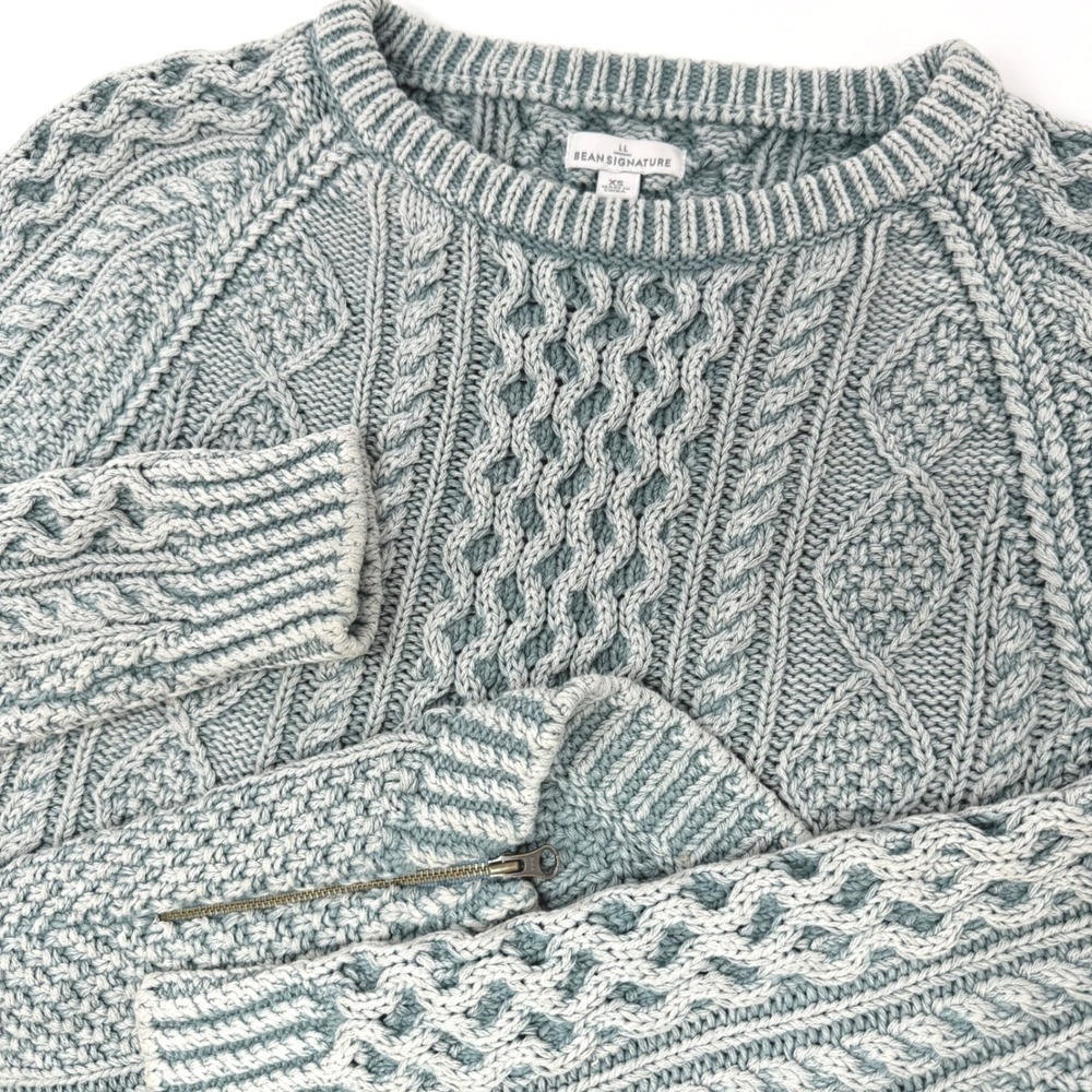 LL Bean Signature Womens XS Blue Cotton Cable Knit Side Zip Sweater 297471